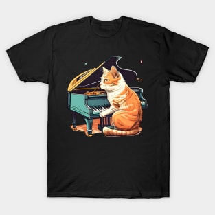 Cute Funny Cat Playing Piano - Musician Cat Lover T-Shirt